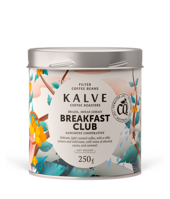 Kalve Breakfast Club - Dabiskā pārstrāde (Filtra grauzdējums) kafijas pupiņas 250g bundža